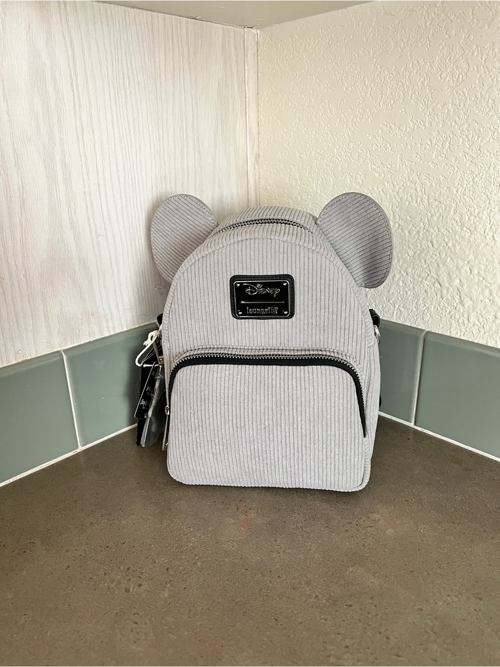 Disney x Loungefly Gray Corduroy Steamboat Mickey Mini Backpack with Ears